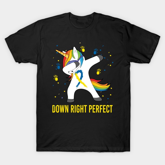 Dabbing Unicorn Down Syndrome Awareness T-Shirt by nadinecarolin71415